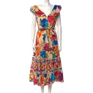 Farm Rio Mary's Garden Frill Midi Dress in Medium